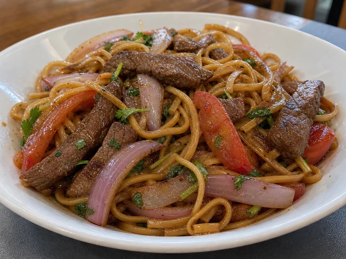 Tallarín saltado de carne