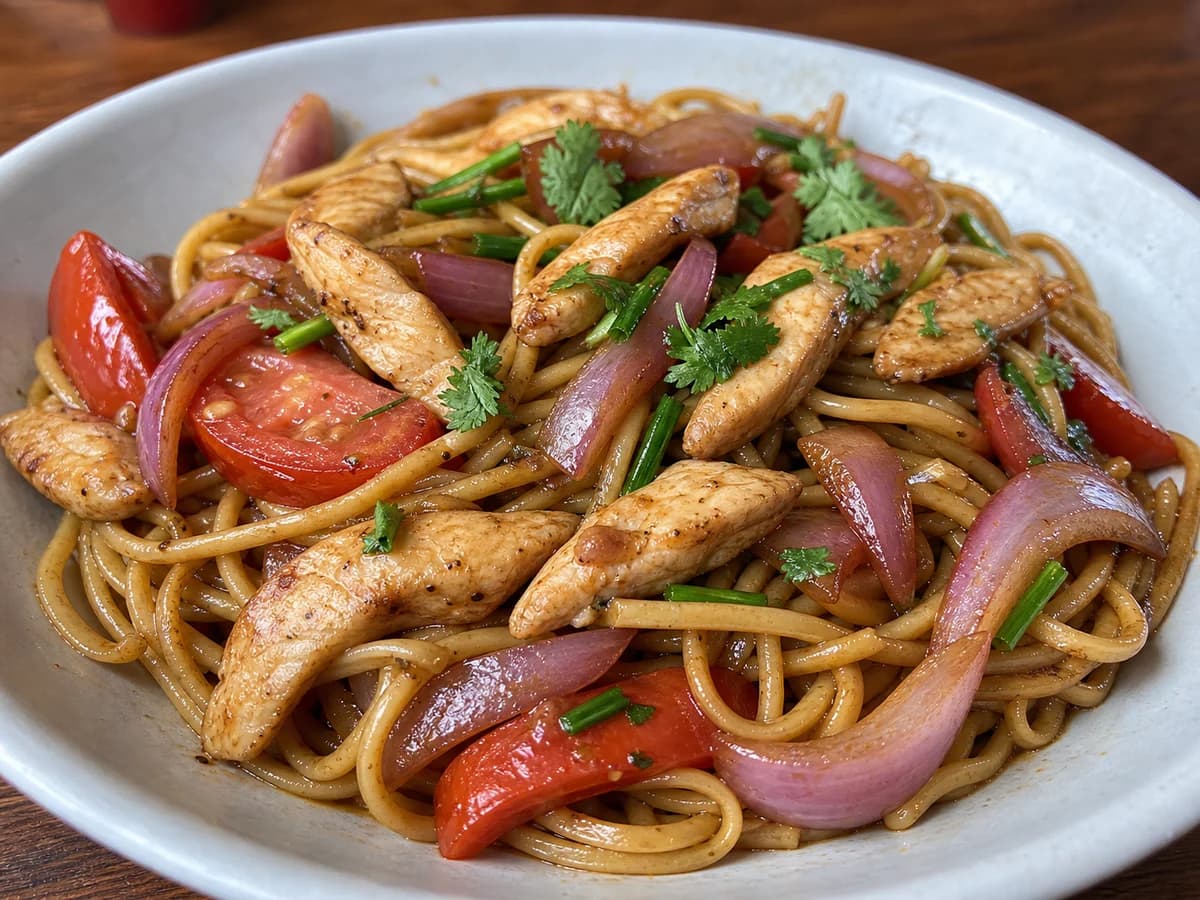 Tallarín saltado de pollo